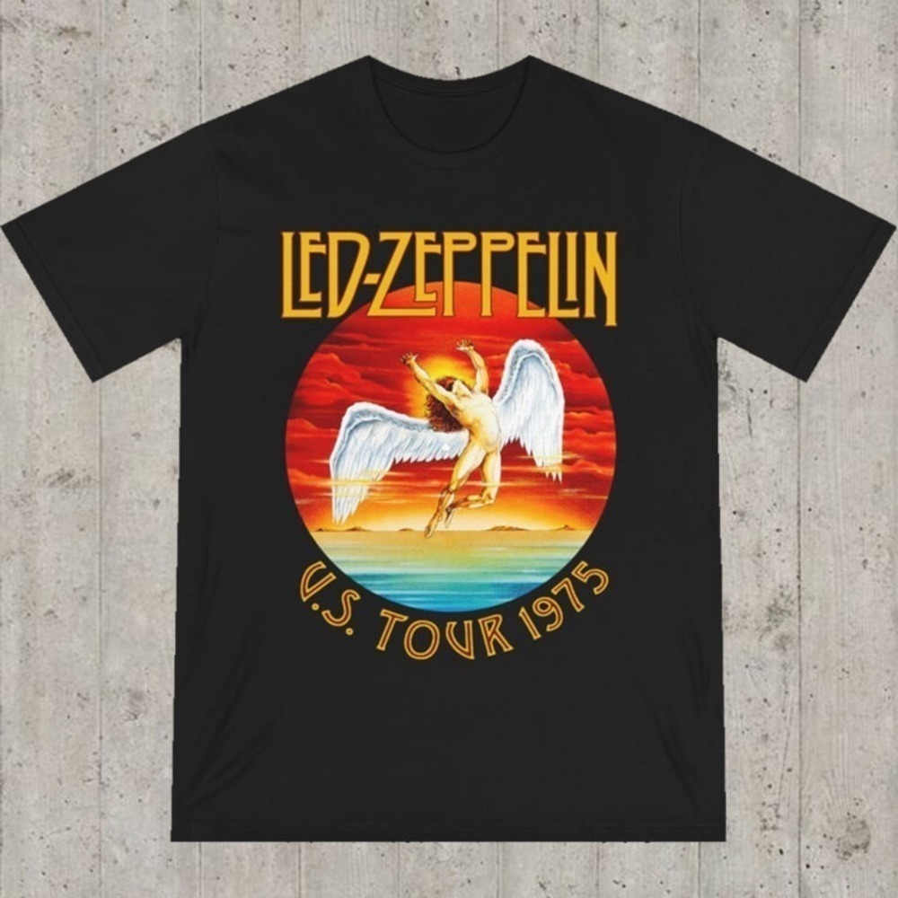 Led Zeppelin US Tour 1975 T Shirt Rock Band Fan Gift Retro Concert Tee